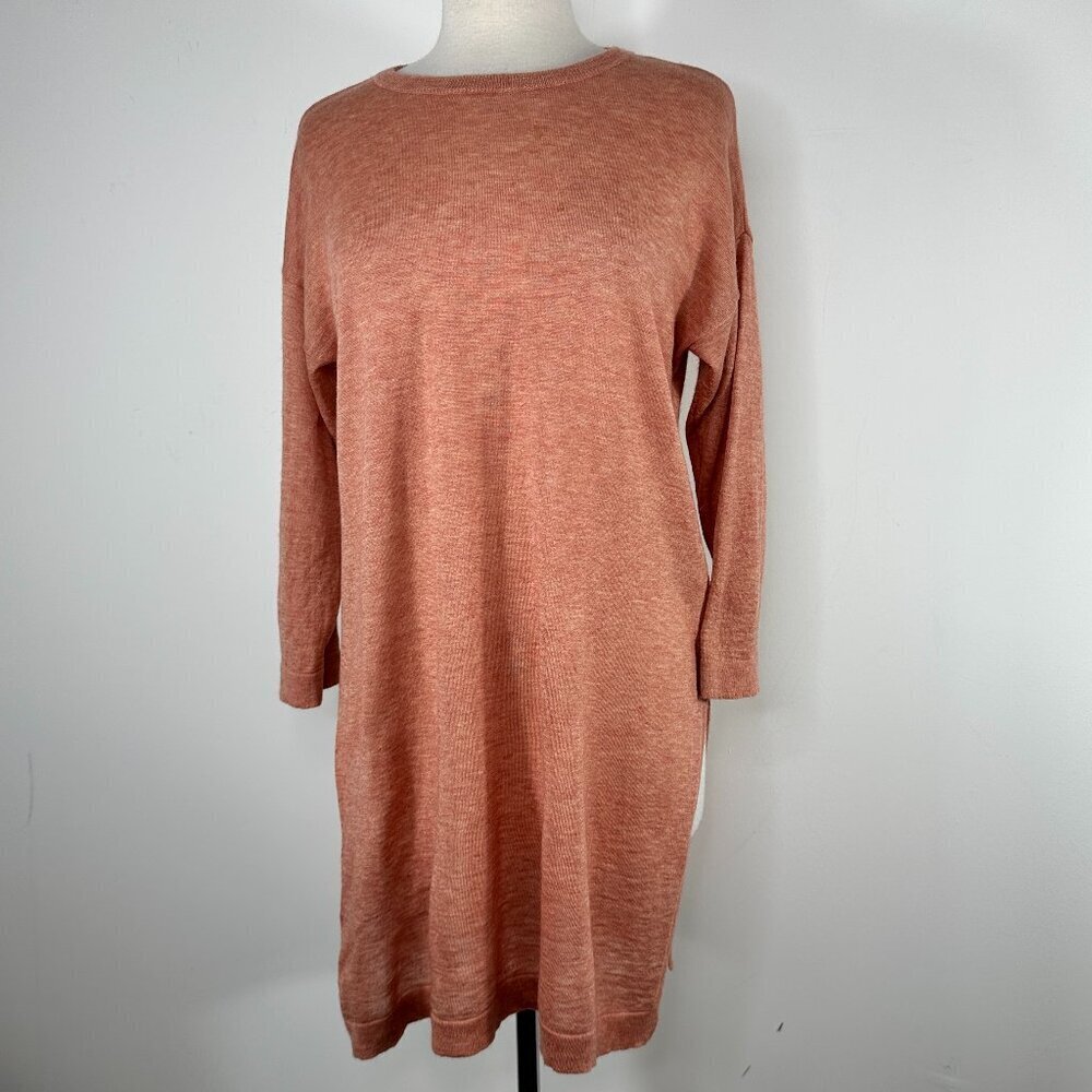 Eileen Fisher Merino Wool Alpaca Tencel Peach Sweater Dress Women's Sz XS